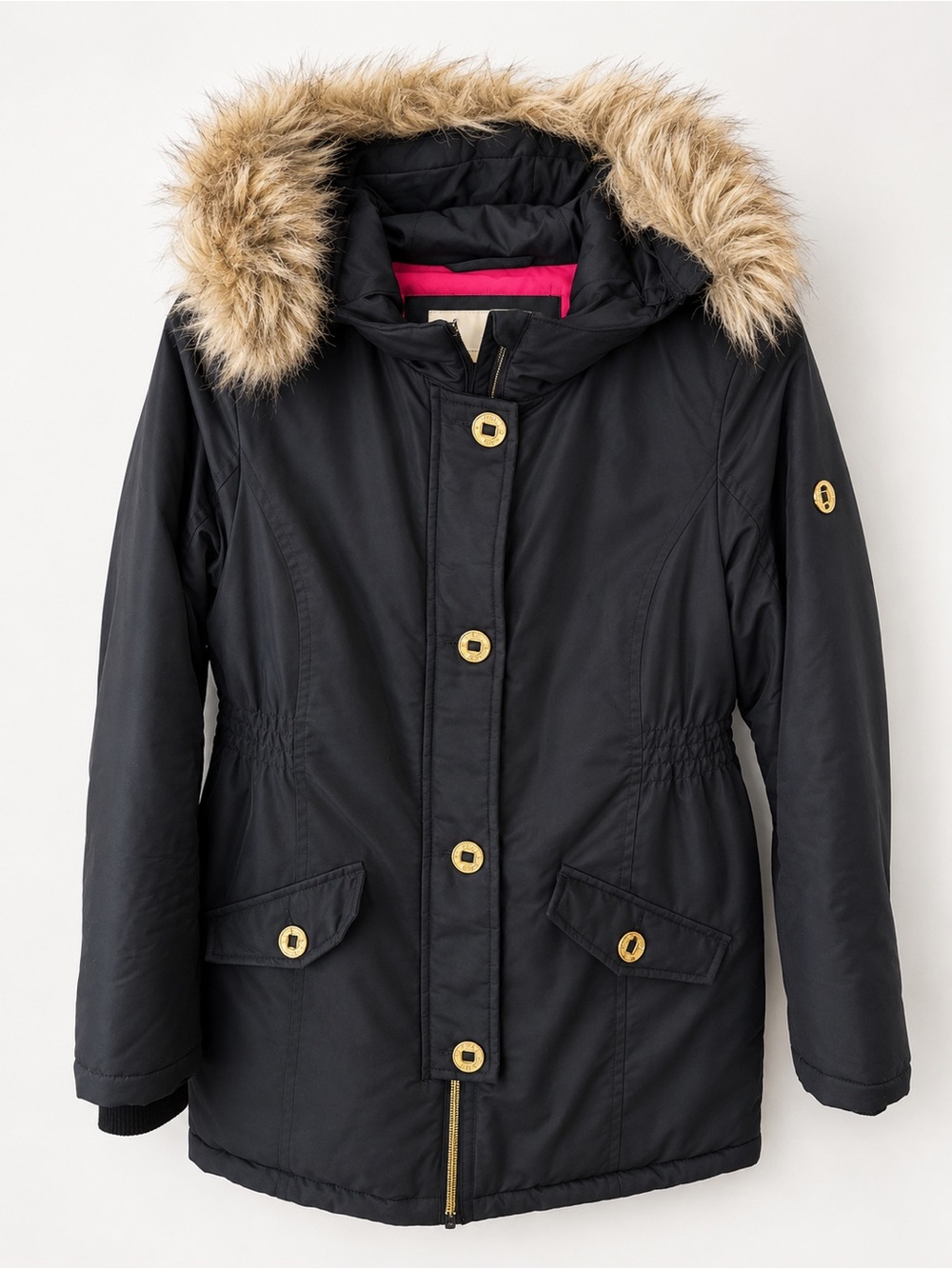 Michael Kors Down Coat Black Hooded Faux Fur Trim Girls Size 14